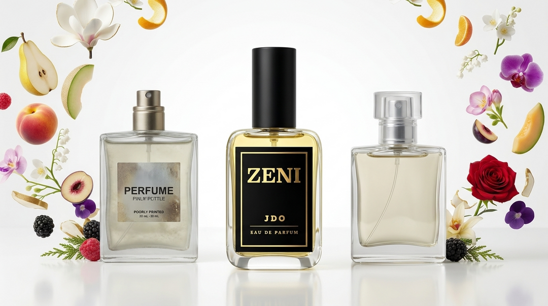 ZENI JDO perfume en fotografía profesional de estudio - qué hace buena a una equivalencia de perfume